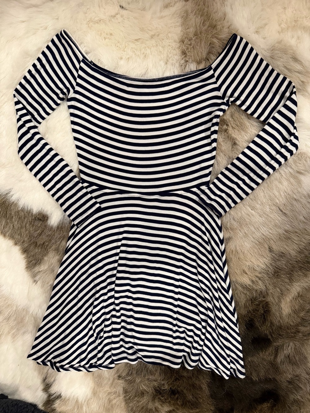 Lovers + Friends All of Me off the shoulder Black White stripe dress soft medium